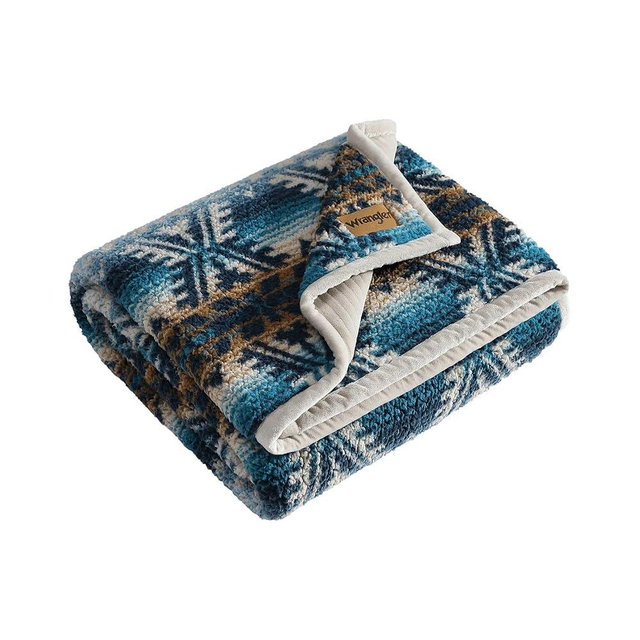 Wrangler - Throw Blanket, Super Soft Sherpa Bedding with Corduroy Reverse, Yellowstone Inspired, Western Luxurious Bedding, Oeko-Tex Certified (Frontier Turquoise, 50" x 60")