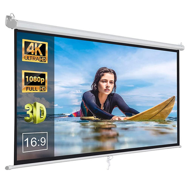 ZENY 100" Projector Screen 16:9 HD Projection Manual Pull Down Portable Foldaway Movie Home Theater Projector Movies Outdoor Screen (100,16:9)