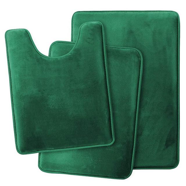 Clara Clark Bathroom Rugs, Ultra Soft Plush Bath Mat for Bathroom, Non-Slip Bath Rugs, Machine Wash, Dries Quickly, Velvet Memory Foam Bath Mat, 3 Piece Set, Hunter Green