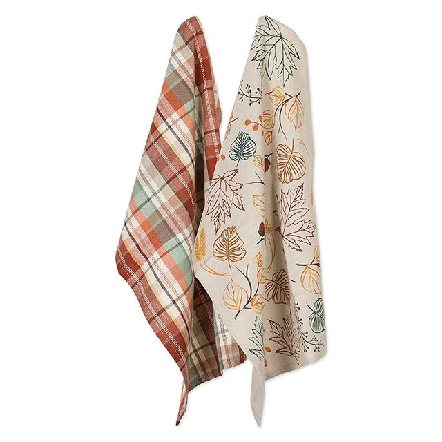 DII Oversized Cotton Fall & Thanksgiving Dishtowel Set, Set of 2, Asst. Autumn Leaves, 2 Pack