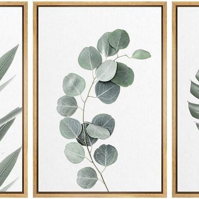 wall26 Framed Wall Art Print Set Monstera Leaf and Jungle Plant Variety Wilderness Nature Illustrations Modern Art Rustic Closeup Colorful for Living Room, Bedroom, Office - 24"x36"x3 Natural