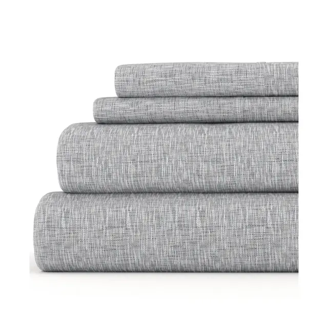 Stripes & Dots Patterns 4PC Sheet Set - Extra Soft - Becky Cameron, Chambray Style Light Gray, Full