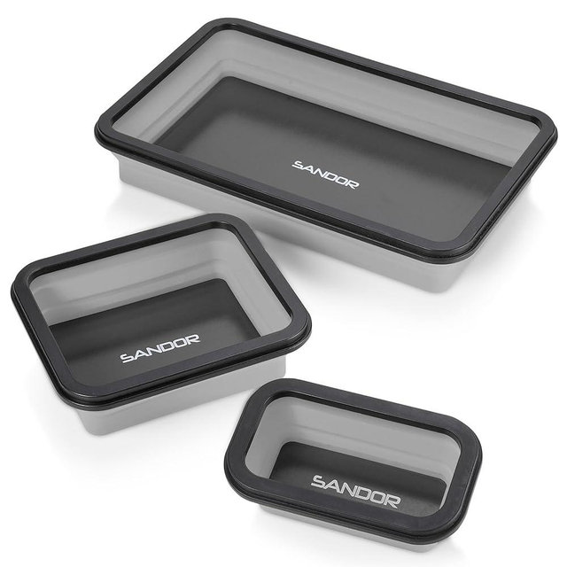 Collapsible Magnetic Parts Tray Set - 3 Different Size Tool Trays for Screw, Bolts, Nuts, Washers, Pins and Other Small Metal Parts, Mechanic Tool Gifts for Men - Light Grey