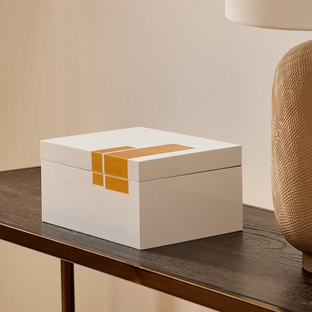 Luxe Lacquer Box, White/Gold