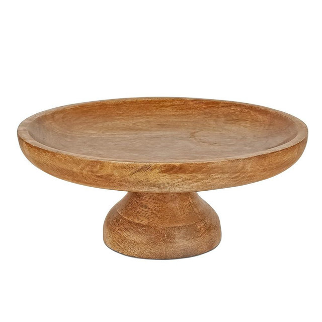 “Organic” Footed Wooden Fruit Bowl (Mangowood, Natural) - Handcrafted Coffee Table Decor - Oval Pedestal Bowl for Kitchen or Dining Table Centerpieces - Decorative Fruit Tray - 12” x 4” x 5”