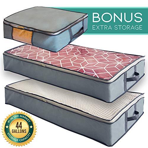 Undercover Cubes 2 Under Bed Storage Containers + 1 Organizer Bin – Underbed Storage bags with Clear Windows & Reinforced Handles by Mill & Mint, Gray
