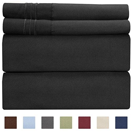 King Size Sheet Set - 4 Piece Set - Hotel Luxury Bed Sheets - Extra Soft - Deep Pockets - Easy Fit - Breathable & Cooling Sheets - Wrinkle Free - Comfy - Black Bed Sheets - Kings Sheets – 4 PC