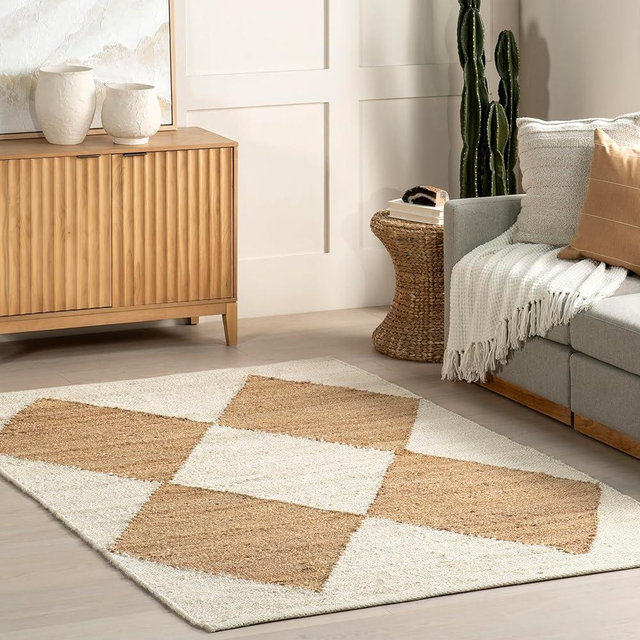 nuLOOM Pandora Diamond Jute Area Rug - 5x8 Jute Area Rug Global Inspired Ivory Rugs for Dining Room Rug Neutral Rug Living Room Rug Kitchen