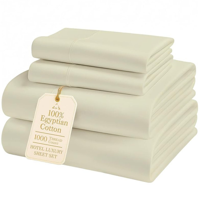 100% Egyptian Cotton King Size Bed Sheets - Premium 1000 Thread Count Breathable, Cooling & Durable 15" Deep Pocket King Sheets, Ultra-Soft Hotel Comfort, Silky Sateen Luxury You Can Feel - Linen