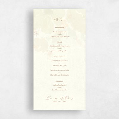 Cream, Yellow Wedding Menu - Elidure