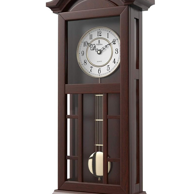 Pendulum Wall Clock - 27 inch Wooden Hanging Grandfather Wall Clock with Pendulum - Real Wood, Quiet, Non-Chiming & Battery Operated for Living Room Decor, Office & Home Décor Gift