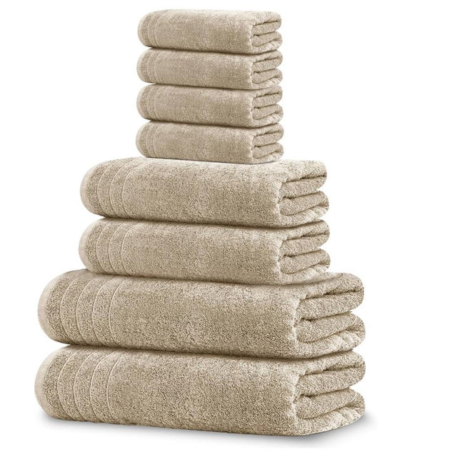 Tens Towels 8 Piece Towels Set, 2 Extra Large Bath Towels, 2 Hand Towels, 4 Washcloths, 100% Cotton, Lighter Weight, Quicker to Dry, Super Absorbent, Perfect Bathroom Towels Set (Beige)