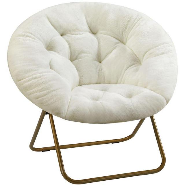 DUMOS Comfy Saucer Chair, Faux Fur Lounge Seasting XL Circle Chair for Bedroom, Dorm & Gaming, Foldable Fashion Accent Seat for Small Spaces, Folding Moon/Mushroom/Round Oversized Style