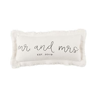 Mud Pie Mrs Established 2019 Wedding Accent Pillow, White