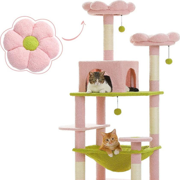 PAWZ Road 72-in Flower Large Hammock Fleece Cat Tree & Condo, Large