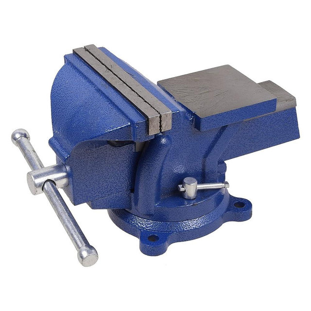 6" Heavy Duty Bench Vise, Pipe Vise Bench Vices with Anvil Swivel Table Top Clamp Locking Base, Double Swivel Rotating Vise Head& Body Rotates 360°(Blue)