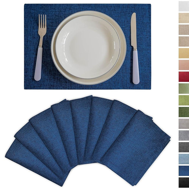 Demetex Navy Blue Place Mats Set of 8 Modern Wipeable Placemats Heat Rsistant Table Mats for Holiday Picnic Dinner, 13x19 inch, Navy Blue