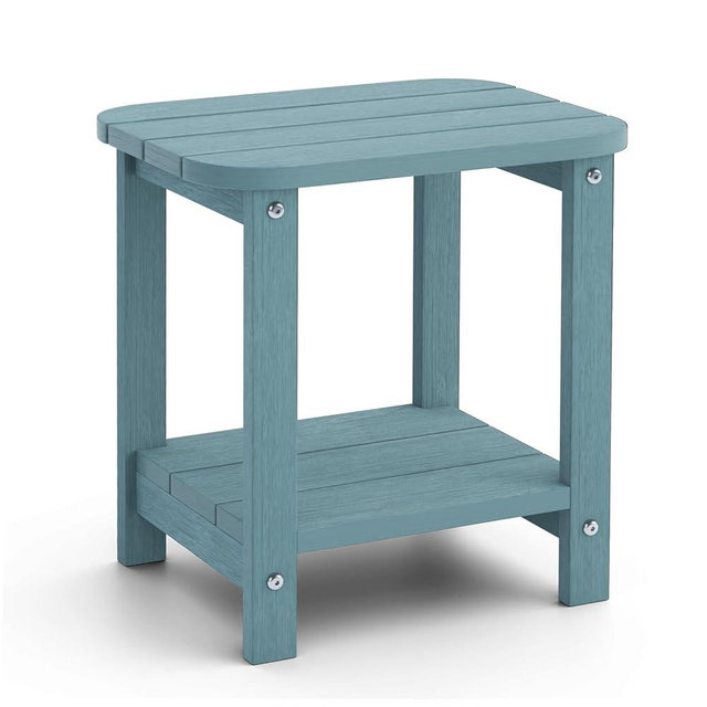 UQQUUNIQ 2-Tier Outdoor Side Table, 16" Adirondack Small Side Table All Weather Resistant, Patio End for Outside or Indoor, Patio, Yard, Pool, Porch, Garden, Lake Blue