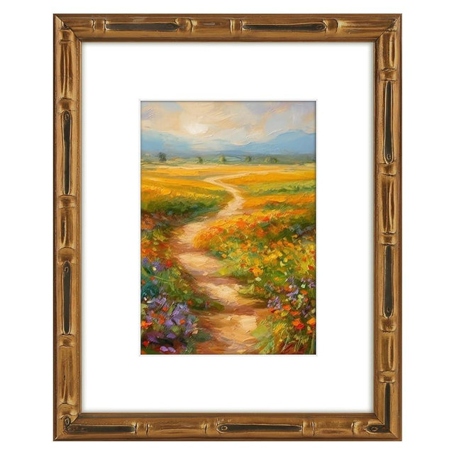 Golden State Art, 8x10 Picture Frame Bronze - Solid Wood with Vintage Bamboo Design - 10x8 Matted to 5x7 Photo - Real Glass - Wall or Tabletop Display