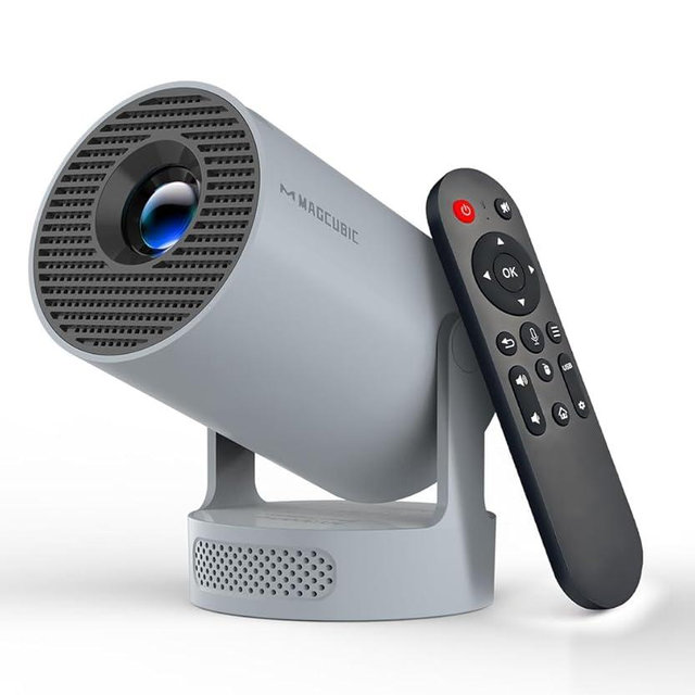 Magcubic Mini Projector with WiFi 6 and Bluetooth 5.4, Portable Projector 4K support, 5w Soundbase Speaker, Auto Vertical Keystone 180°Rotatable Smart Proyector for Movie Home Outdoor HY300Pro+ (Grey)