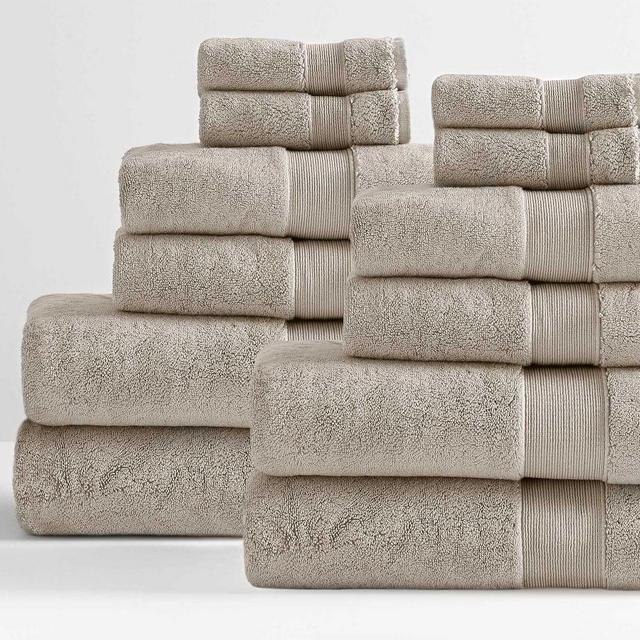 Taupe PB Classic Organic Bath Hand & Washcloth Towels, Set of 12