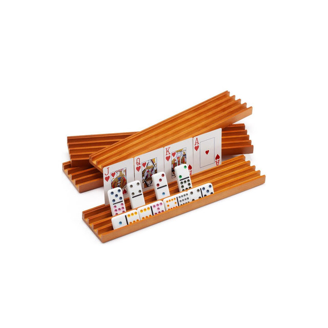 GSE Domino & Playing Card Racks Set of 4, Wooden Domino and Playing Cards Trays Holders Organizer