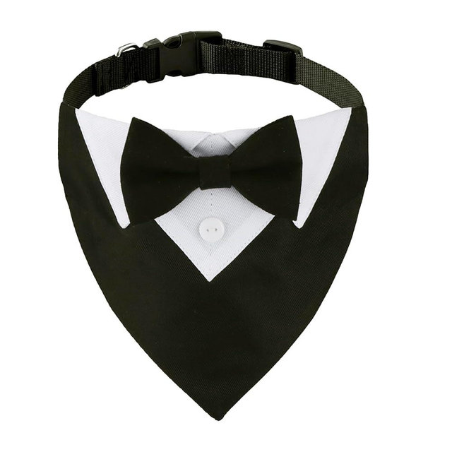 ADOGGYGO Formal Dog Tuxedo, Wedding Dog Collar with Bow Tie, Adjustable Pet Wedding Collar Bandana for Small Medium Large Dogs (Medium, Black)