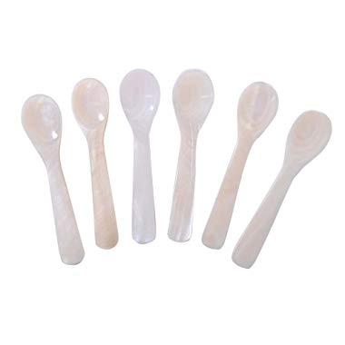 Marycrafts Set of 6 White Mother of Pearl MOP Caviar Spoons W Round Handle