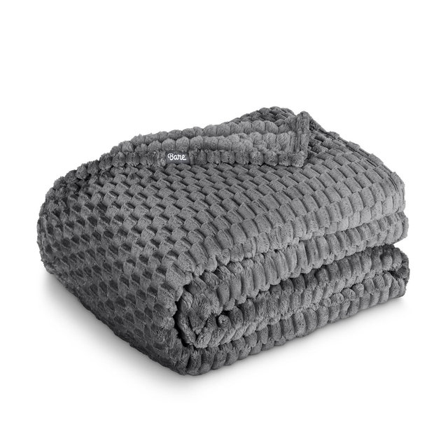 Waffle Grey Microplush Full/Queen Fleece Blanket by Bare Home