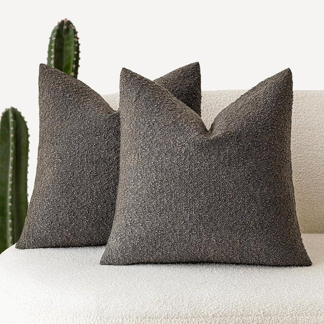 Foindtower Pack of 2, Decorative Textured Boucle Throw Pillow Covers Accent Solid Pillow Cases Cozy Soft Couch Cushion Case for Chair Sofa Bedroom Living Room Home Decor 22 x 22 Inch Dark Brown