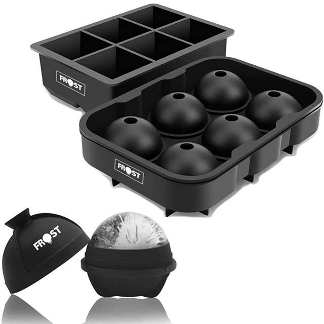 Silicone Ice Cube Trays, FROST (Set of 2) Whiskey Ice Ball Maker, Large Square Ice Cube Molds and Additional Large 2.5 Inch Ice Ball Mold - Reusable & BPA Free