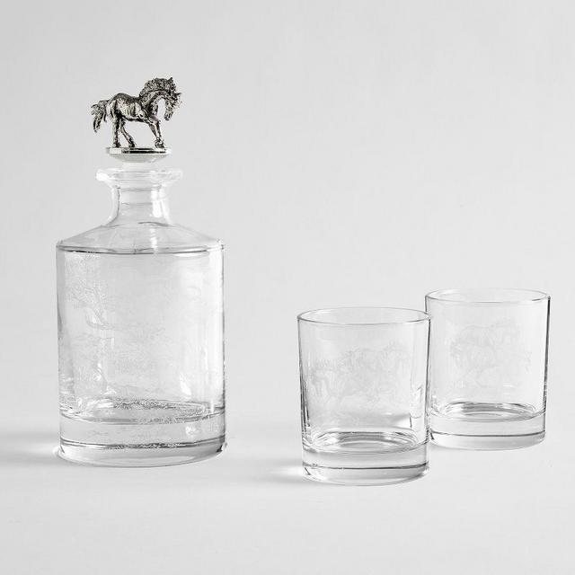 Brandon Maxwell Groveland Toile Decanter & Double Old Fashioned Glasses - Set of 3