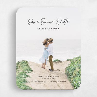 Black Rounded Wedding Save the Date - Seabay Portrait