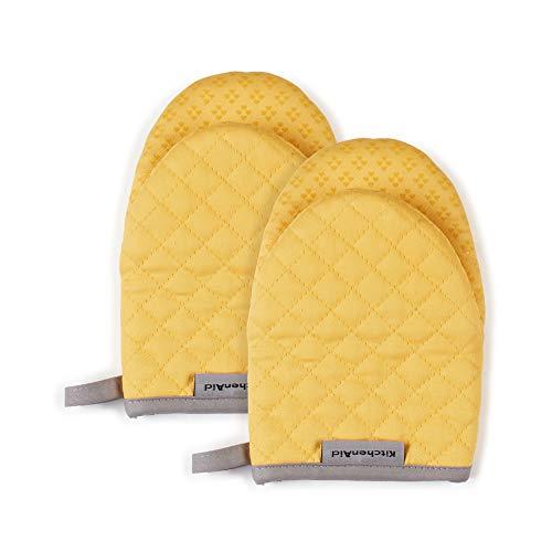 KitchenAid Asteroid Mini Cotton Oven Mitts with Silicone Grip, Set of 2, Yellow