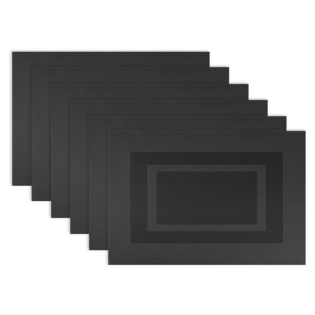 Design Imports Double Bordered Square Placemats in Black (Set of 6)