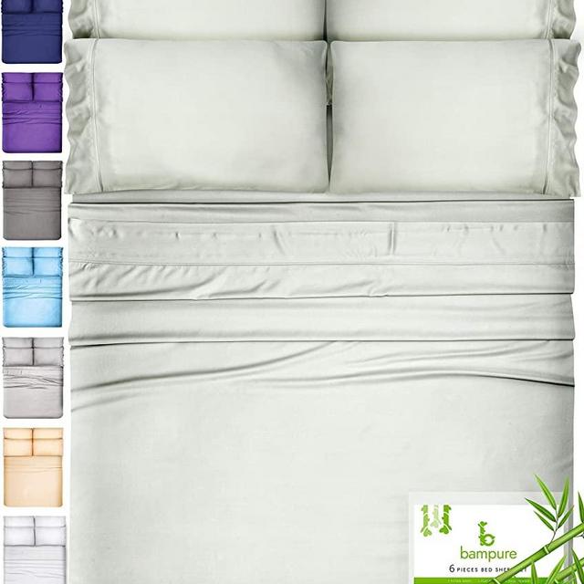 6 Piece Bamboo Sheets 100% Organic Bamboo Sheets Bamboo Bed Sheets Cooling Sheets Deep Pocket Bed Sheets Queen Size, Seaglass