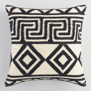 Black and Ivory Geometric Key Indoor Outdoor Throw Pillow
