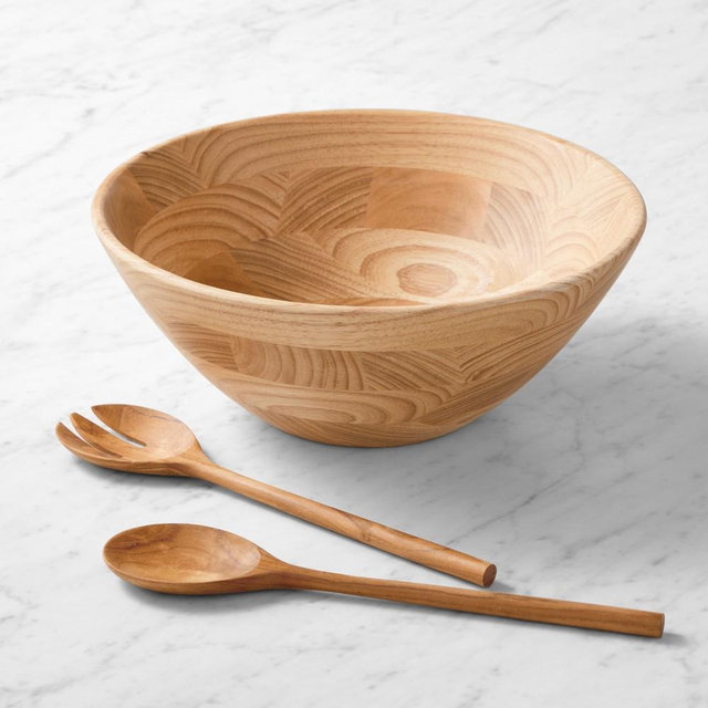 Open Kitchen x Williams Sonoma Light Wood Salad Bowl & Servers, Medium Bowl