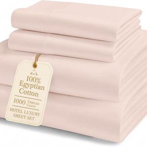 100% Egyptian Cotton Sheets Queen Size - 1000 Thread Count Naturally Cooling & Breathable, Silky Sateen Weave Queen Sheet Set, Soft & Durable Hotel Luxury Sheets, 15" Snug Fit Deep Pockets -Sepia Rose