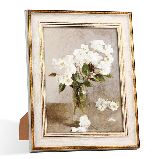 RIVERVALLA 8x10 Picture Frames Vintage White Gold Line Picture Frame Antique Retro Photo Frame Wall Hang Desktop Decor Display Mothers Day Birthday Gifts for Mom Grandma Women