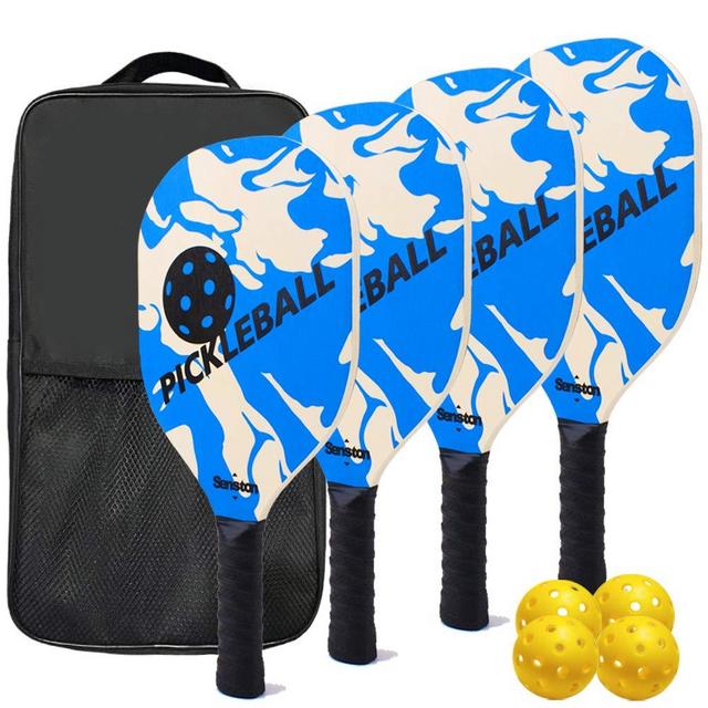 Senston Wood Pickleball Paddles 4 Pack, Pickleball Paddles Set of 4 with 4 Outdoor Pickleballs and 1 Carry Bag,Wooden Pickleball Rackets with 7-ply Wood and Contour Cushion Grip.