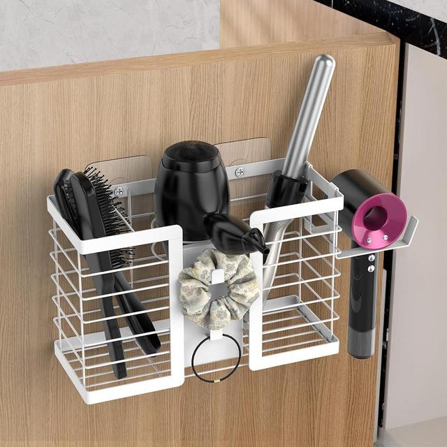 FUNKYLEE Bathroom Organizers and Storage, 3 in 1 Metal Wall Mount for Flat Iron, Curling Iron, Straightener, Hair Care & Styling Tools (White)