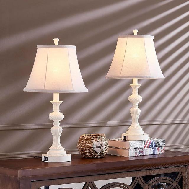 Rsbrillialite 25'' Vintage lamp,Table lamp,Vintage Bedside Lamps with USB Charging,Striking Bronze Finish, Dazzling Showpieces for Your Living Room or Bedroom (White)