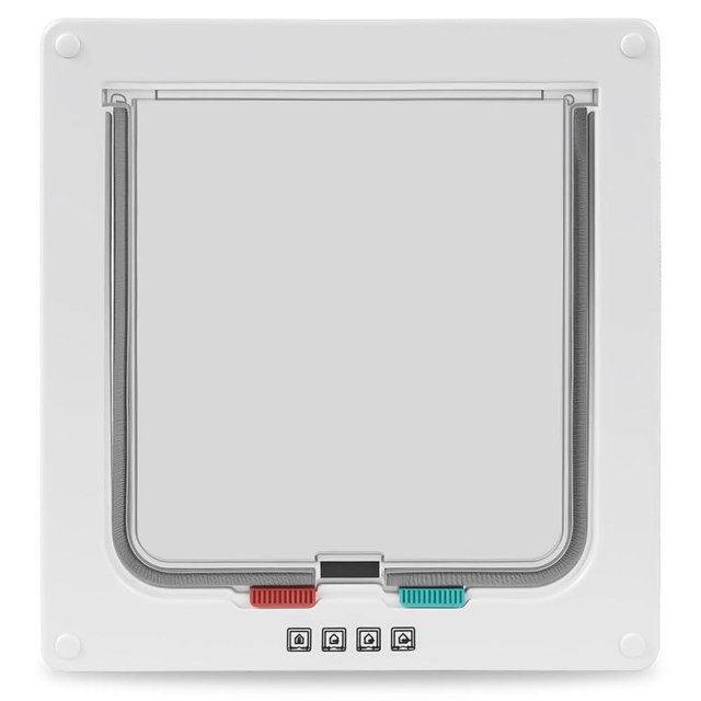 Cat Door- 4-Way Locking Option, Weatherproof & Secure Cat Flap with Easy Installation Kit for Interior/Exterior Doors and Walls (M)