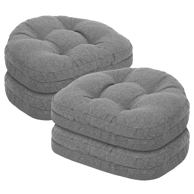 baibu Kitchen Chair Cushions Set of 4, Dual-Layer Patented Design Memory Foam Windsor Seat Pads, Dining Chair Cushions with Ties & Washable Cover, 17x 15.5 x 3.5in, 4 Pack, Dark Grey