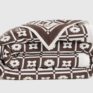 Organic Cotton Jacquard Floral Coverlet Set - Espresso, King/Cal King