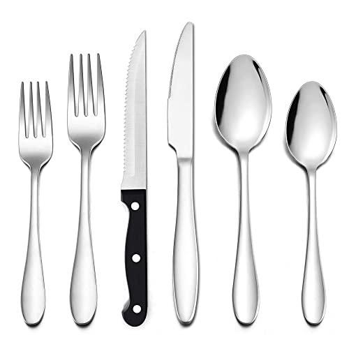 LIANYU 36-Piece Silverware Set with Steak Knives, Stainless Steel Flatware Cutlery Set for 6, Eating Utensils Tableware Include Forks Knives Spoons, Dishwasher Safe