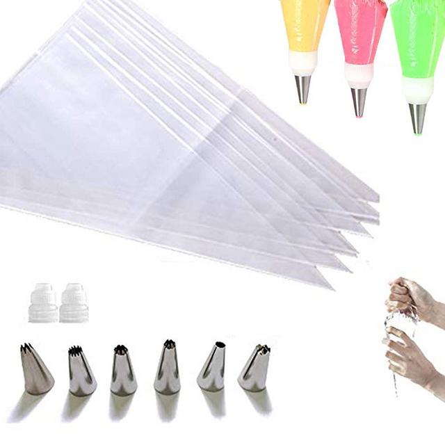 Cupcake Cake Decorating Bags Pastry Bag Piping Bag Disposable Cake Icing Decorating Piping Bags Set For Cake Decorating Reusable For Cookies Small 100PCS With 6 Decorating Tips 2 Coupler (12 inch)