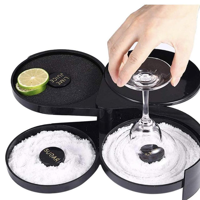1 Pack 3 Tier Bar Glass Rimmer for Margarita and Cocktail, Bartender Tool,Salt Box Spice Container