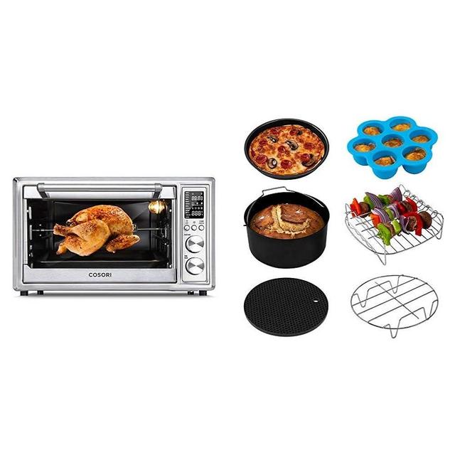 COSORI Air Fryer Toaster Oven, Accessories, and Recipes - 12-in-1 Convection Oven and Air Fryer Set with Rotisserie, Pizza Pan, Baking Pan, Rack and Skewers